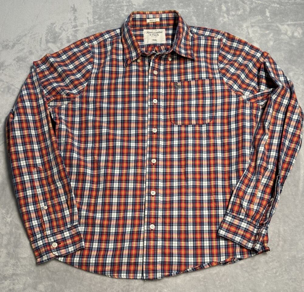 2XL Abercrombie & Fitch Plaid Tartan Button Up Down Muscle XXL Shirt Y2K VTG